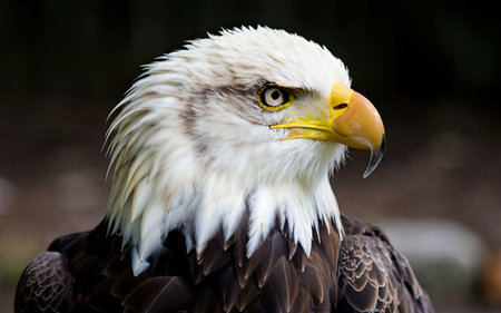 Bald Eagle close-up portrait with black background, selective focusの素材