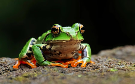 European tree frog (Hyla arborea) sitting on a rockの素材