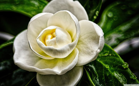 White jasmine flower on green leaves background closeup macro photographyの素材