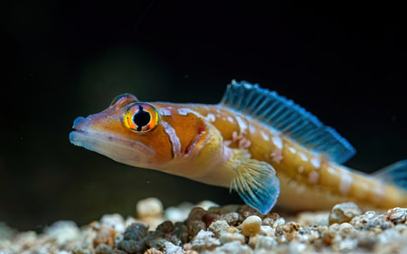 Close up of a cichlid fish swimming in an aquariumの素材