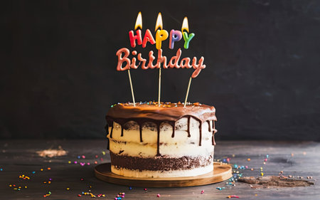 birthday cake with candles on a dark background. tinting. selective focusの素材