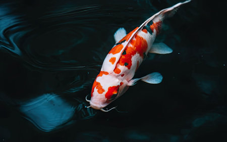 Colorful koi fish swimming in the pond. Shallow depth of fieldの素材