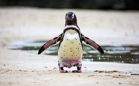 African penguin (Spheniscus demersus) walking on the beachの素材