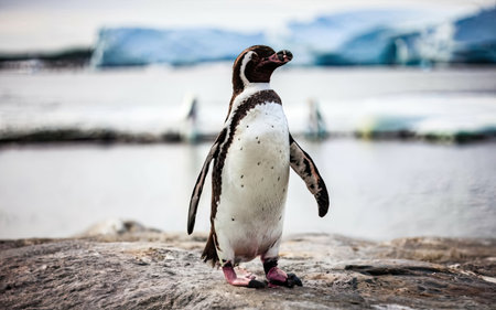 African penguin (Spheniscus demersus) standing on the rocks.の素材