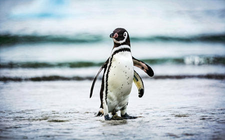 African penguin (Spheniscus demersus) walking on the beachの素材