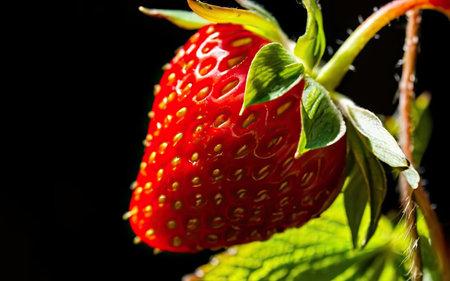 Strawberry on a black background close-up. Macro.の素材