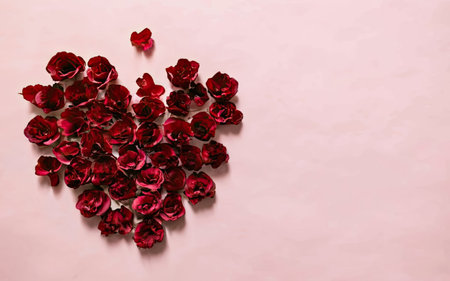 Red roses on pink background with copy space. Valentine's day concept.の素材