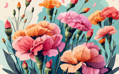 Seamless pattern with colorful carnation flowers. Vector illustration.のイラスト素材