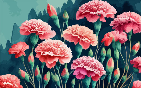 Seamless pattern with pink carnation flowers. Vector illustration.のイラスト素材