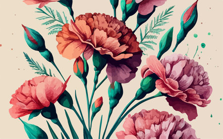 Seamless pattern with watercolor carnation flowers. Vector illustration.のイラスト素材