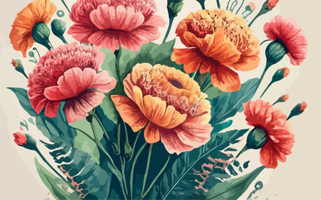 Hand drawn watercolor bouquet of peonies. Vector illustration.のイラスト素材