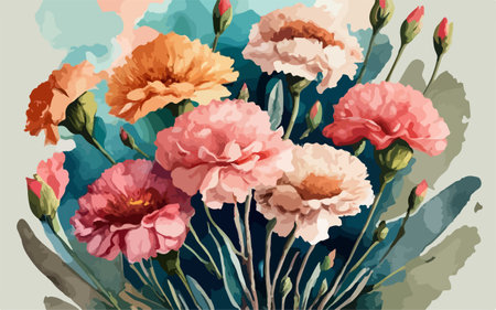 Carnation bouquet in watercolor style. Vector illustration.のイラスト素材