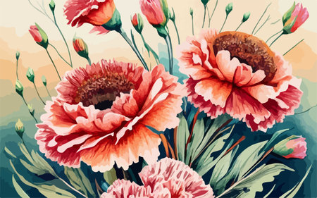 Vintage vector bouquet of poppies. Hand drawn illustrationのイラスト素材