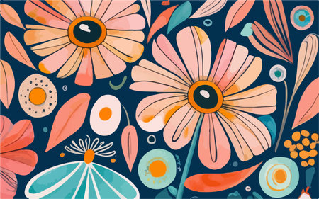 Seamless pattern with daisies. Hand drawn vector illustration.のイラスト素材