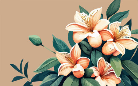 Bouquet of lilies on a beige background. Vector illustration.のイラスト素材