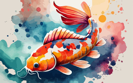 Colorful koi fish on watercolor background. Vector illustration.のイラスト素材