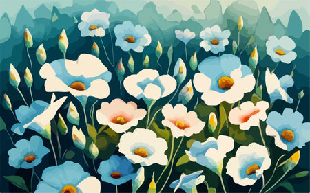 Flower background with blue and white flowers. Vector Illustration.のイラスト素材