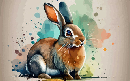 Rabbit on watercolor background. Hand drawn illustration. Vector.のイラスト素材