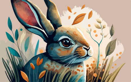Rabbit in the grass. Vector illustration of a hare.のイラスト素材