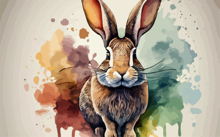 Rabbit head on abstract watercolor background. Colorful vector illustration.のイラスト素材