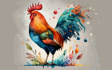 Illustration of a rooster with a rooster on a gray backgroundのイラスト素材