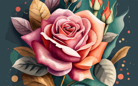 Beautiful floral background with pink rose and green leaves. Vector illustration.のイラスト素材