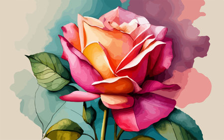 Illustration of a beautiful pink rose on a watercolor background.のイラスト素材