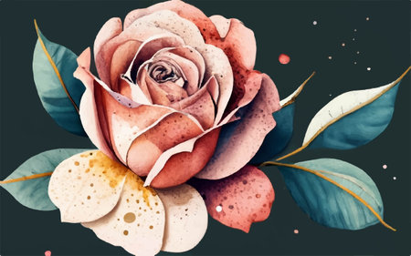 Watercolor floral background with roses and leaves. Hand drawn illustration.のイラスト素材