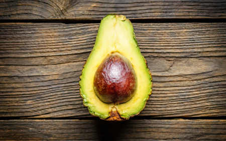 Avocado on a wooden background. Shallow depth of field.の素材