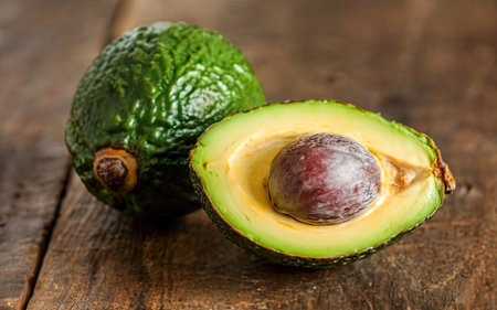 Avocado on wooden background. Close-up, selective focus.の素材