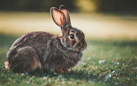 Rabbit sitting on the grass in the park in the summer.の素材