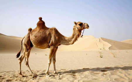 Camels in the desert of Dubai, United Arab Emirates (UAE)の素材
