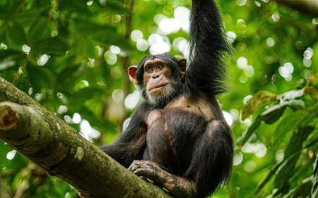 Chimpanzee sitting on a tree in the rainforest of Costa Ricaの素材