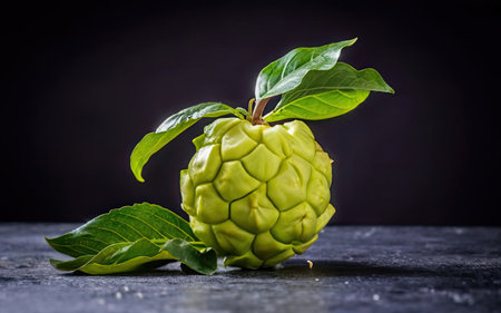 Custard Apple (Custard Apple) on black backgroundの素材