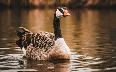 Portrait of a wild goose swimming in the lake. Close-up.の素材