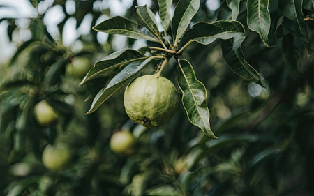 Guava fruit on tree. Guava is a tropical fruit.の素材