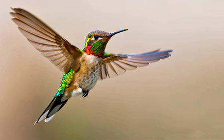 Female Ruby-throated Bee-eater (Nymphalidae) in flightの素材