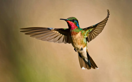 Male Ruby-throated Bee-eater (Amazilia rufescens) in flightの素材