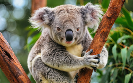 Koala bear sitting on eucalyptus tree in Australiaの素材