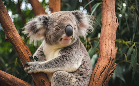Cute koala bear on eucalyptus tree in Australiaの素材