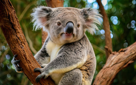 Cute koala bear on eucalyptus tree in Australiaの素材