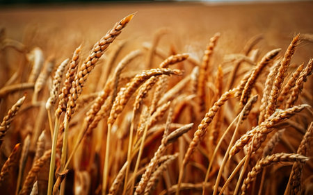 Ripe ears of wheat on the field. Shallow depth of fieldの素材