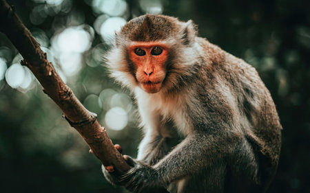 Monkey in the forest. Long-tailed macaque (Macaca fascicularis)の素材