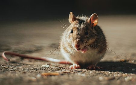 Close up of a Syrian hamster in the park. Shallow depth of field.の素材