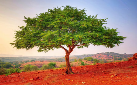 Tree in the desert of Wadi Musa, Libya, Africaの素材