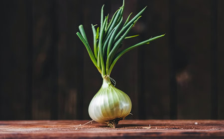 onion on a wooden table in a rustic style, selective focusの素材