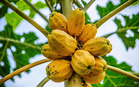 Papaya fruit on the tree. (Carica papaya)の素材