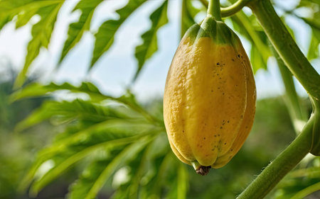 Papaya fruit on the tree in the garden, stock photoの素材
