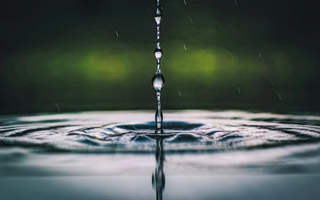 Drop of water on a dark background. Splash effect after a falling drop of waterの素材