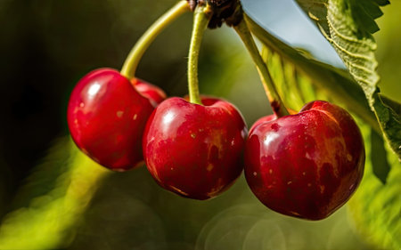 Cherries on a cherry tree in a garden in the summerの素材